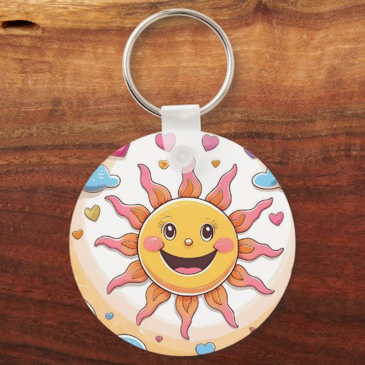 Cute Sunshine and Rainbows Kids Pattern Sleutelhanger (Voorkant)