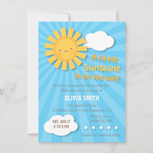 Cute Sunshine Baby Shower Invitations (Devant)