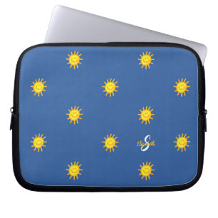 Cute Sunshine Happy Face Pattern Name Initiaal Blu Laptop Sleeve