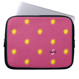 Cute Sunshine Happy Face Sun Pattern Name Initiaal Laptop Sleeve