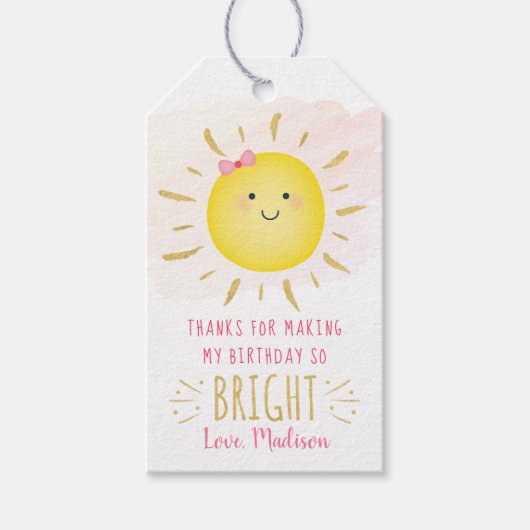 Cute Sunshine Pink & Gold Birthday Hartelijk dank Cadeaulabel (Voorkant)