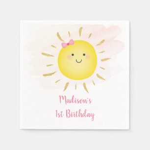 Cute Sunshine Pink & Gold Birthday Servet