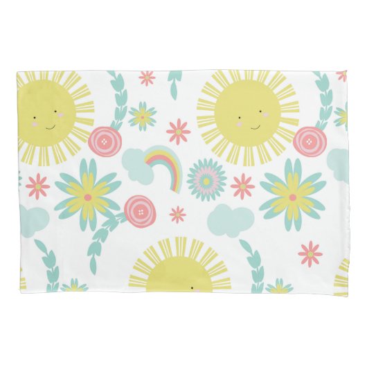 Cute Sunshine Rainbow Floral Summer Kussensloop (Voorkant-Links)