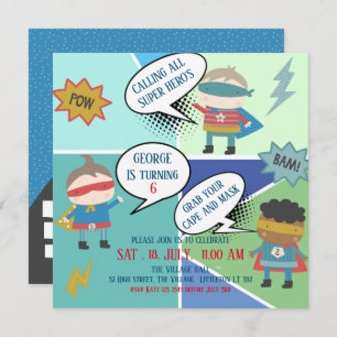 Cute Super held strip Kinder uitnodiging