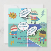 Cute Super héros bande dessinée Enfants Invitation (Devant)