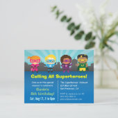 Cute Superheld Birthday Party Kinder uitnodigingen (Staand voorkant)