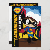 Cute Superheld Boy Party Invite Kaart (Voorkant / Achterkant)