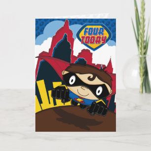 Cute Superheld in City Scene Birthday Card Kaart