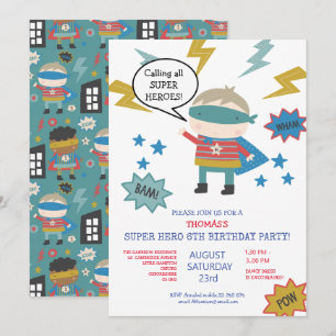 Cute superheld thema kinderfeest uitnodiging