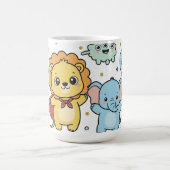 Cute Superhero Lion and Elephant Friends Cartoon Koffiemok (Center)