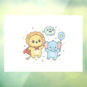 Cute Superhero Lion and Elephant Friends Cartoon Raamsticker (Vel 3)
