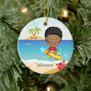 Cute Surfer Boy persoonlijke kerstmis Keramisch Ornament
