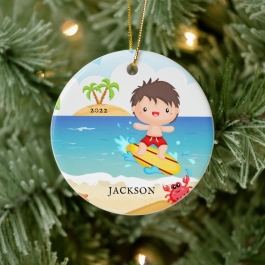 Cute Surfer Boy persoonlijke kerstmis Keramisch Ornament (Boom)