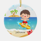 Cute Surfer Boy persoonlijke kerstmis Keramisch Ornament (Voorkant)