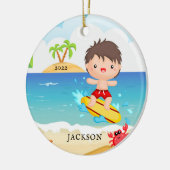 Cute Surfer Boy persoonlijke kerstmis Keramisch Ornament (Links)