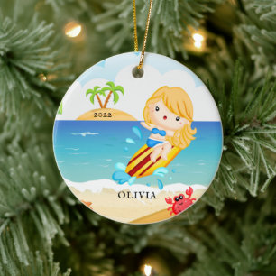 Cute Surfer Girl persoonlijke kerstmis Keramisch Ornament