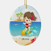 Cute Surfer Girl persoonlijke kerstmis Keramisch Ornament (Rechts)