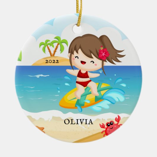 Cute Surfer Girl persoonlijke kerstmis Keramisch Ornament (Voorkant)