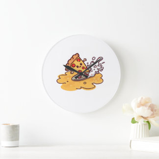 Cute Surfing Pizza Slice Wall Clock Grote Klok