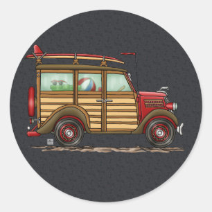 Cute Surfing Woody Ronde Sticker