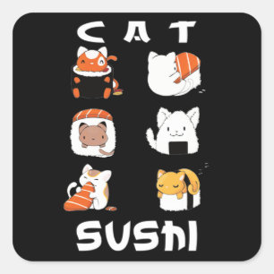 Cute Sushi Cat Japanese Food Vierkante Sticker