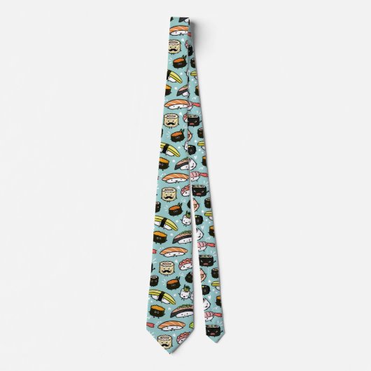 Cute Sushi Characters Fun Novelty Patterned Stropd Stropdas (Voorkant)