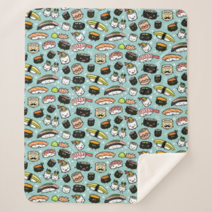 Cute Sushi Characters Kawaii Sushi Patterned Sherpa Deken