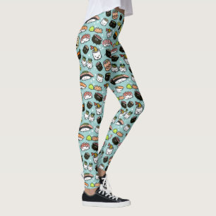 Cute Sushi Characters Pattern Kawaii Fun Food Leggings