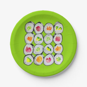 Cute sushi illustratie kunst papieren bordje