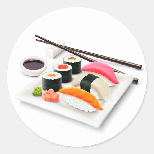 Cute sushi Japans eten Ronde Sticker (Voorkant)