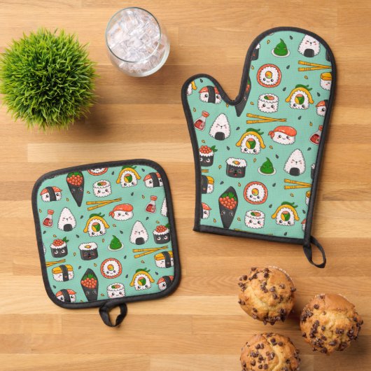 Cute Sushi Ovenwant & Pannenlap Set (Top down)