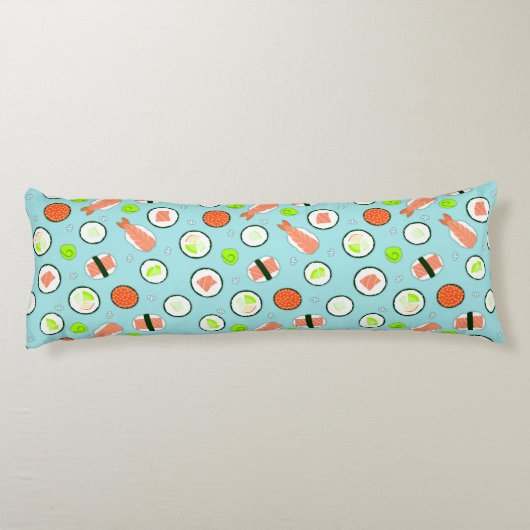 Cute Sushi Pattern Blue Lichaamskussen (Achterkant)