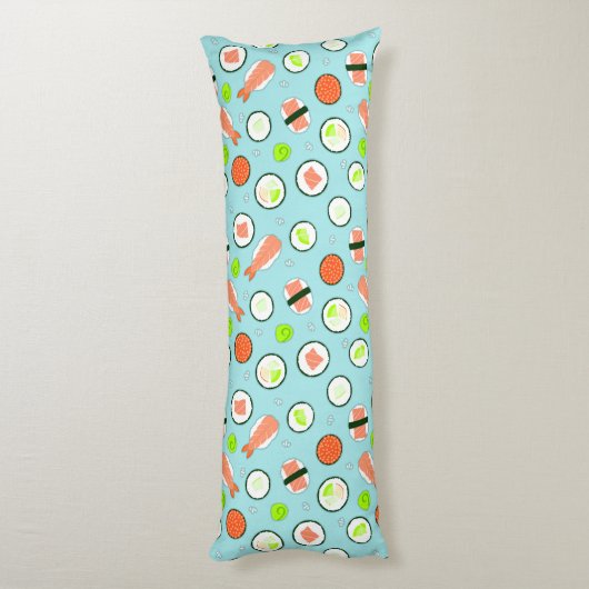 Cute Sushi Pattern Blue Lichaamskussen (Achterkant (Verticaal))