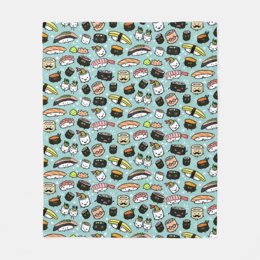 Cute Sushi Patterned | Kawaii Sushi-tekens Fleece Deken (Voorkant)