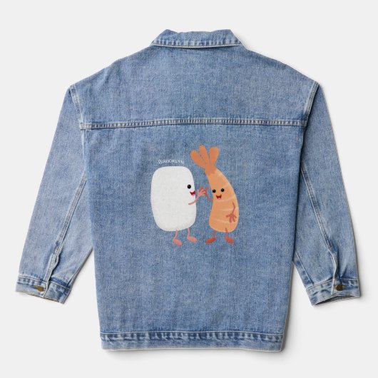 Cute sushi rice prawn Vrienden cartoon Denim Jacket (Achterkant)