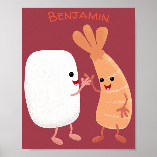 Cute sushi rice prawn Vrienden cartoon Poster (Voorkant)