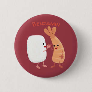 Cute sushi rice prawn Vrienden cartoon Ronde Button 5,7 Cm
