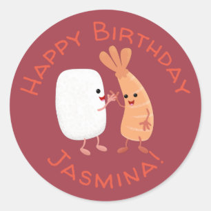 Cute sushi rice prawn Vrienden cartoon Ronde Sticker