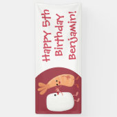 Cute sushi rice prawn Vrienden cartoon Spandoek (Verticaal)