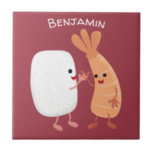 Cute sushi rice prawn Vrienden cartoon Tegeltje