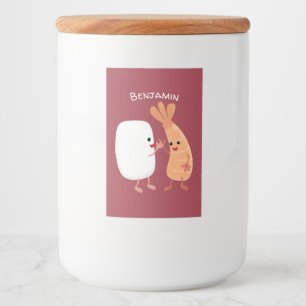 Cute sushi rice prawn Vrienden cartoon Voedselcontainer Etiket