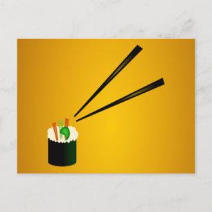 Cute Sushi Roll in de hoek met knuppels Briefkaart