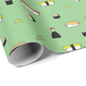 Cute Sushi Roll Set Pattern Nigiri Maki | Groen Cadeaupapier (Rol Hoek)