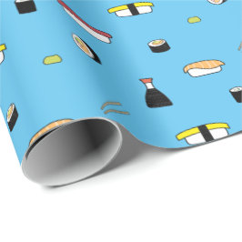 Cute Sushi Roll Set Pattern Nigiri Maki Light Blue Cadeaupapier