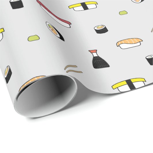 Cute Sushi Roll Set Pattern Nigiri Maki Light Grey Cadeaupapier (Rol Hoek)
