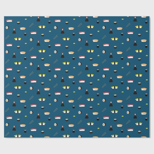 Cute Sushi Roll Set Pattern Nigiri Maki Ocean Blue Cadeaupapier (Vlak)