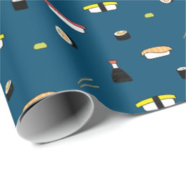 Cute Sushi Roll Set Pattern Nigiri Maki Ocean Blue Cadeaupapier