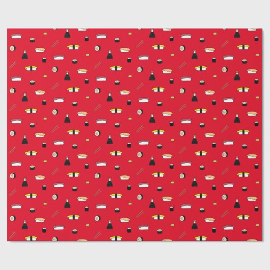 Cute Sushi Roll Set Pattern Nigiri Maki | Rood Cadeaupapier (Vlak)