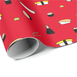 Cute Sushi Roll Set Pattern Nigiri Maki | Rood Cadeaupapier