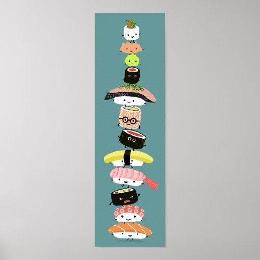 Cute Sushi Stack - Tower van Kawaii Sushi Friends Poster (Voorkant)